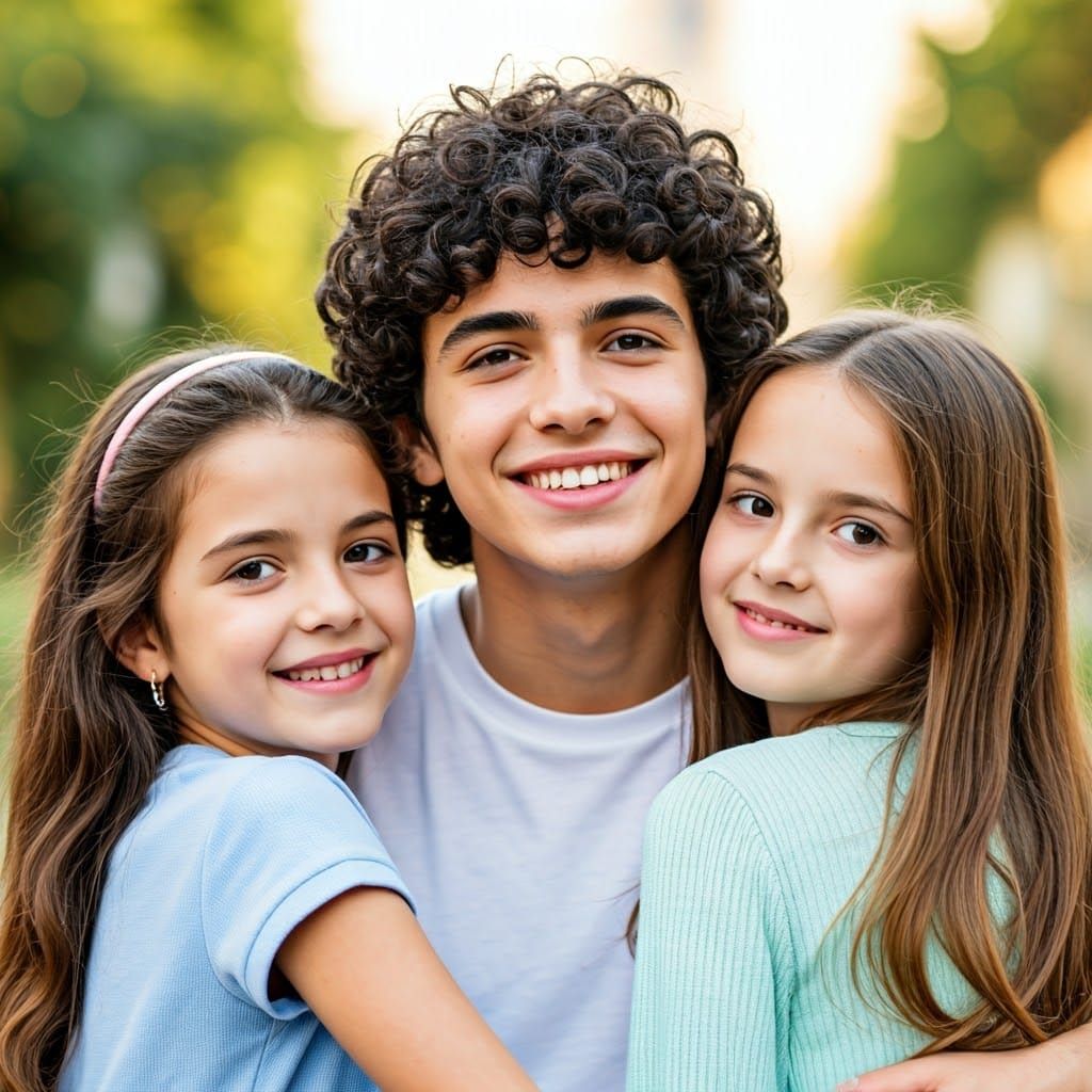 Joyful Italian Boy Surrounded by Adoring Girls