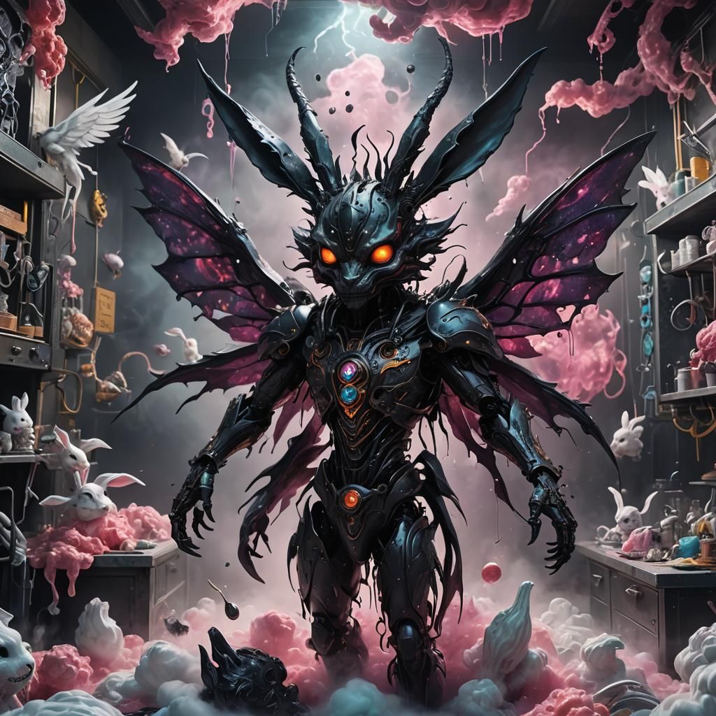 Gothic Demon-Fae Crafts Robotic Rabbits: Matte Painting