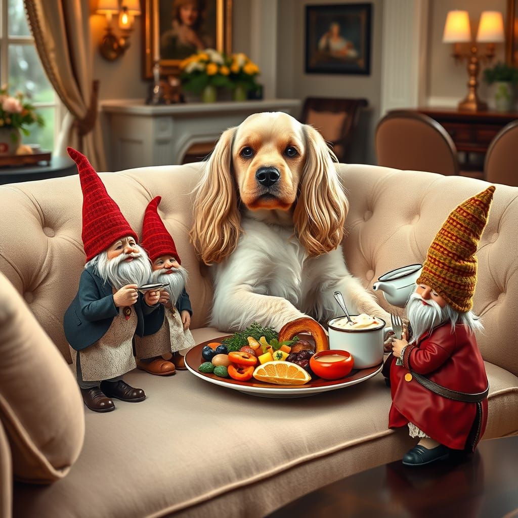 Gourmet Meal for a Cocker Spaniel: Hyperrealistic Scene