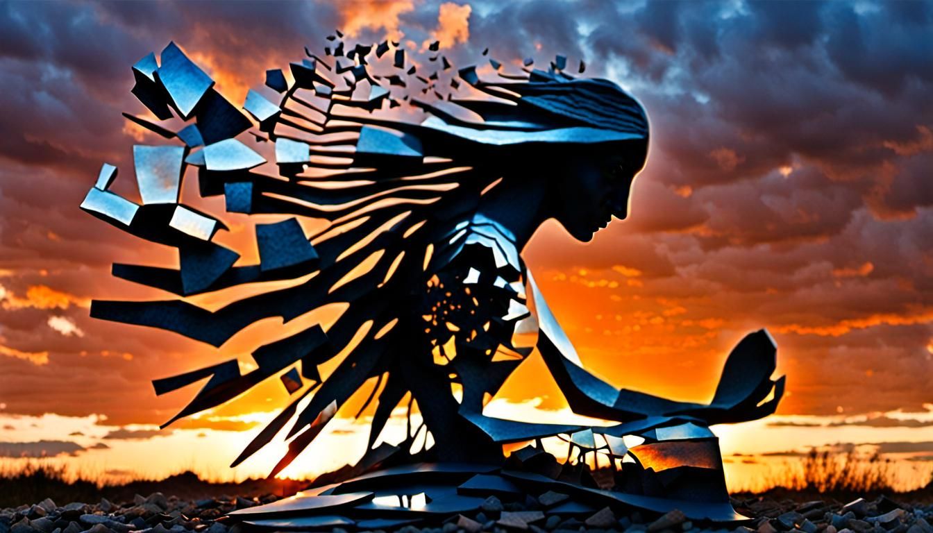 Surreal Sculpture of Woman at Sunset: Bio Art Collage