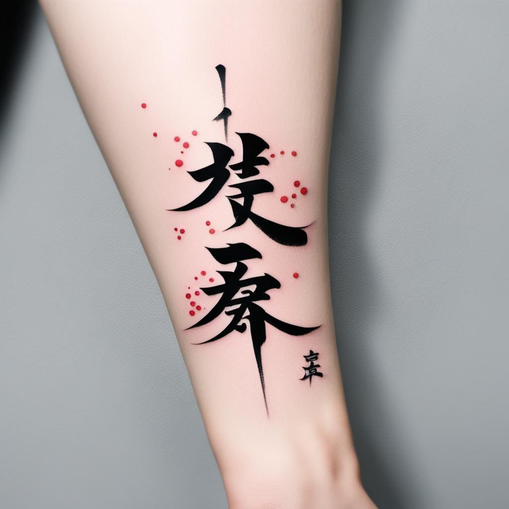 Japanese Ink Wash Tattoo with Life Kanji