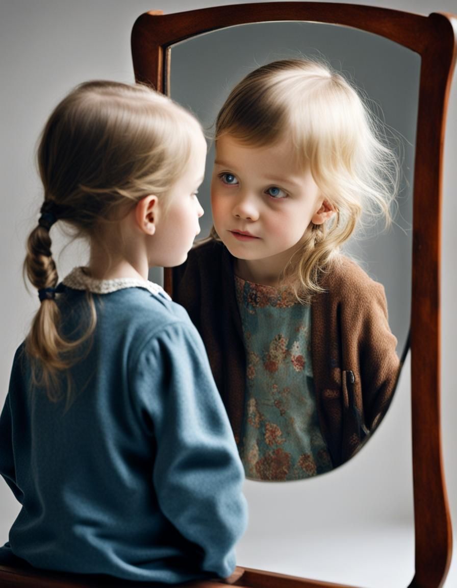 Mirror Reflection of Girl and Old Woman