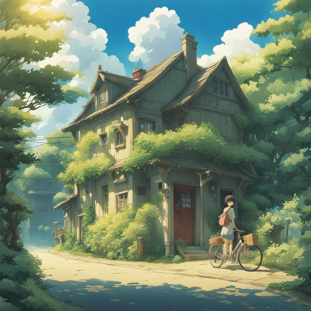 Cartoon Letter C in Studio Ghibli Style