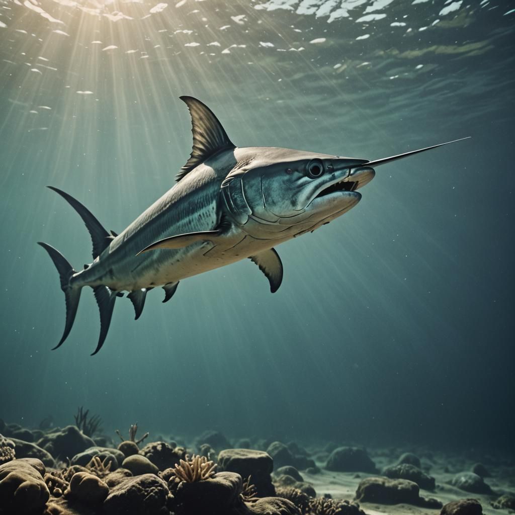 Swordfish Underwater: Cinematic Film Still