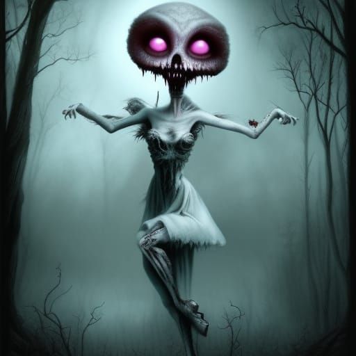 Eerie Demon Ballerina in Spooky Forest