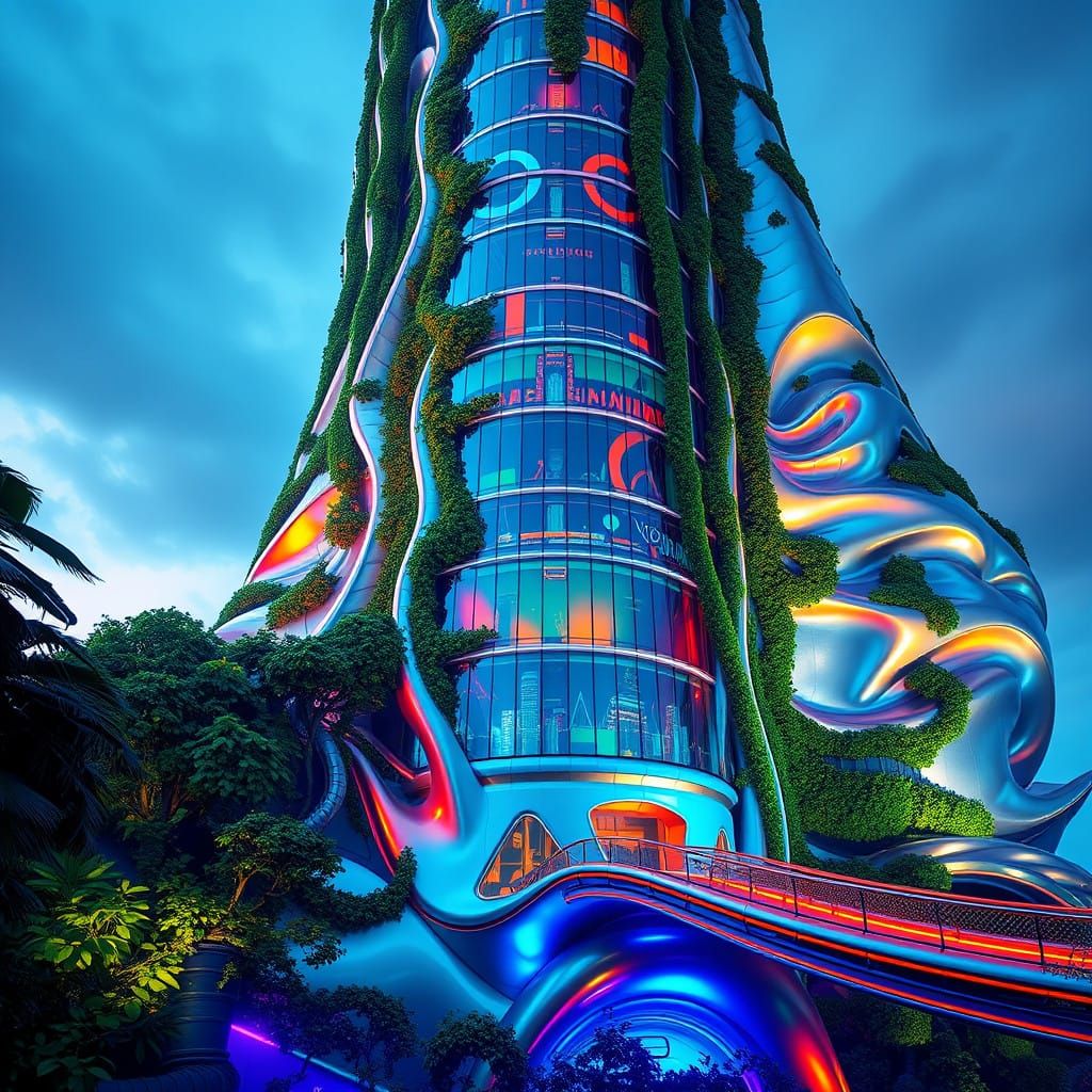 Ethereal Futuristic Skyscraper in Vibrant Hues