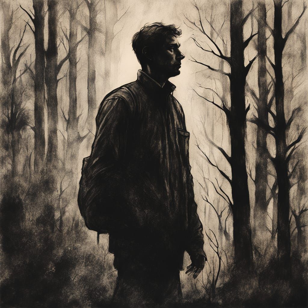 Moody Charcoal Silhouette in Forest