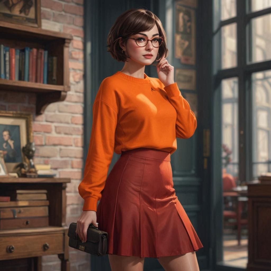 Velma Dinkley Portrait in Hyperdetailed Art Style