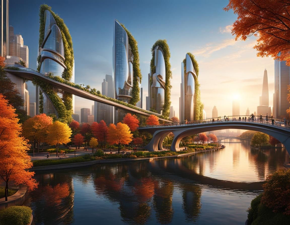 Futuristic Utopian Cityscape at Magic Hour