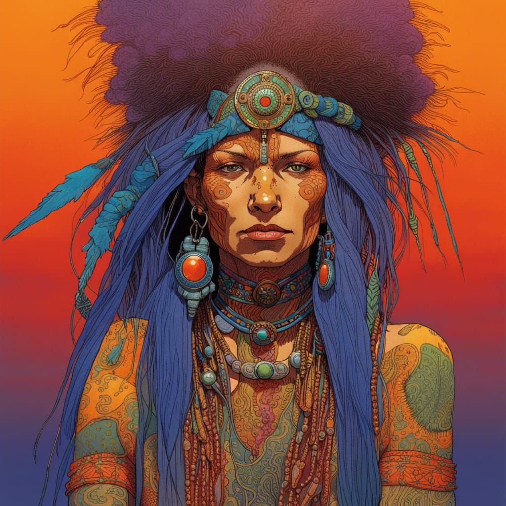 Punk-Rock Shaman Portrait in Comic Art Style