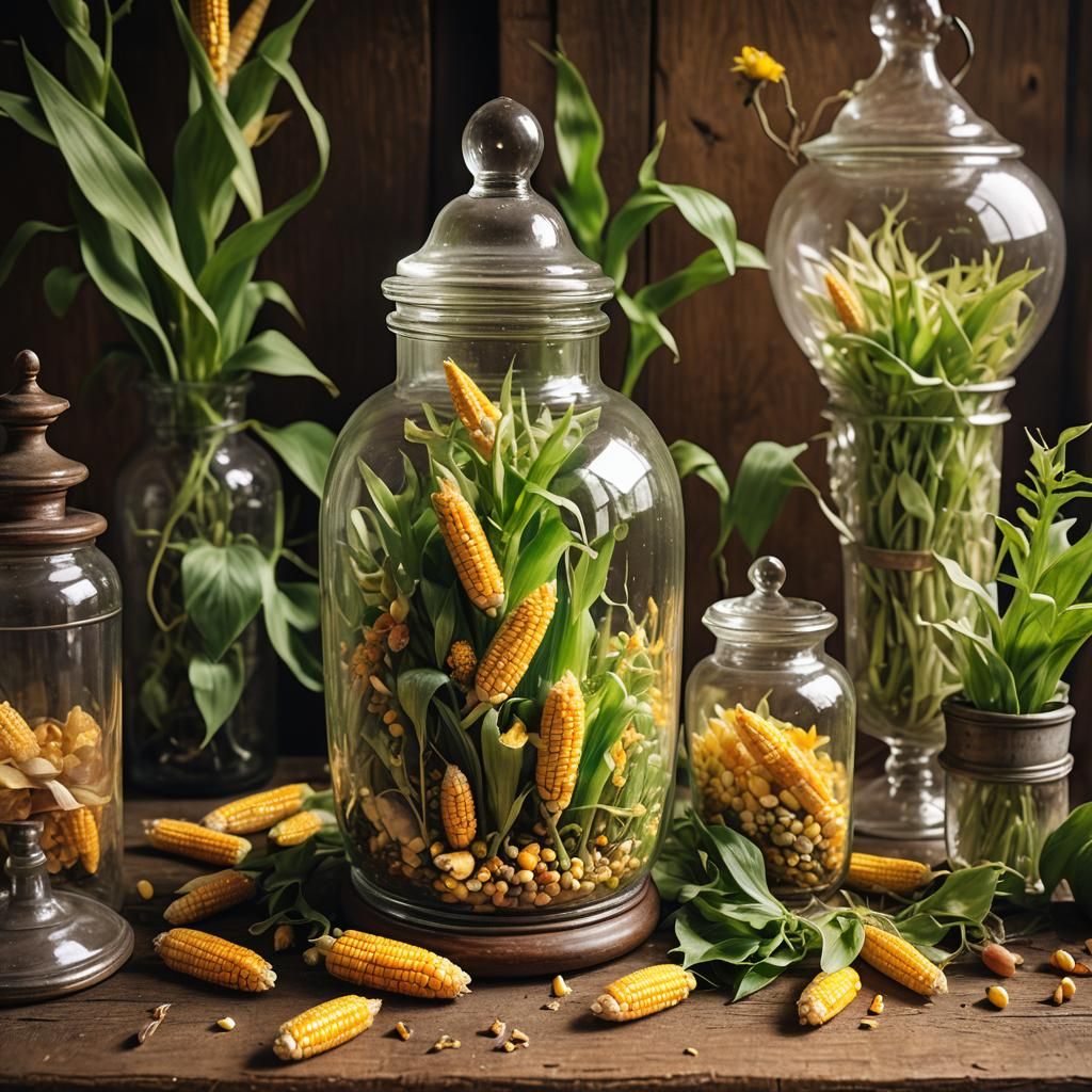 Surreal Corn Farm in Apothecary Jar