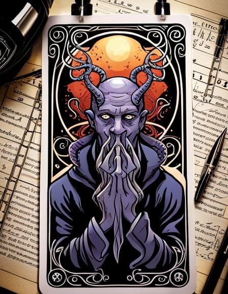 Mindflayer Tarot Card in Art Nouveau Style