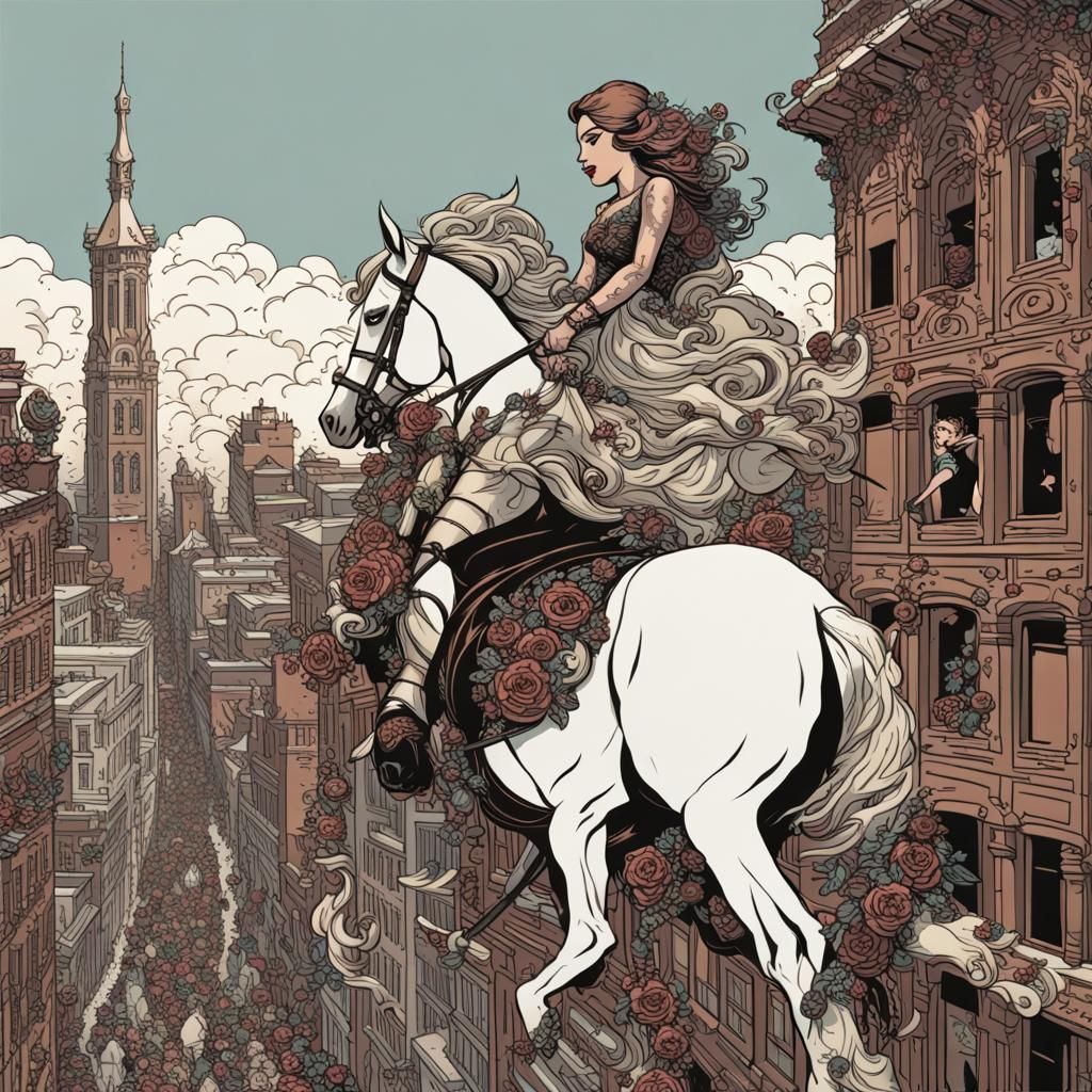 Festive City Procession with Roses and Silver Horsemen