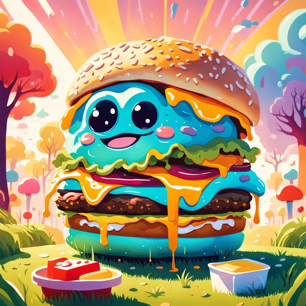 Blob Creature's Burger Delight: A Whimsical Illustration
