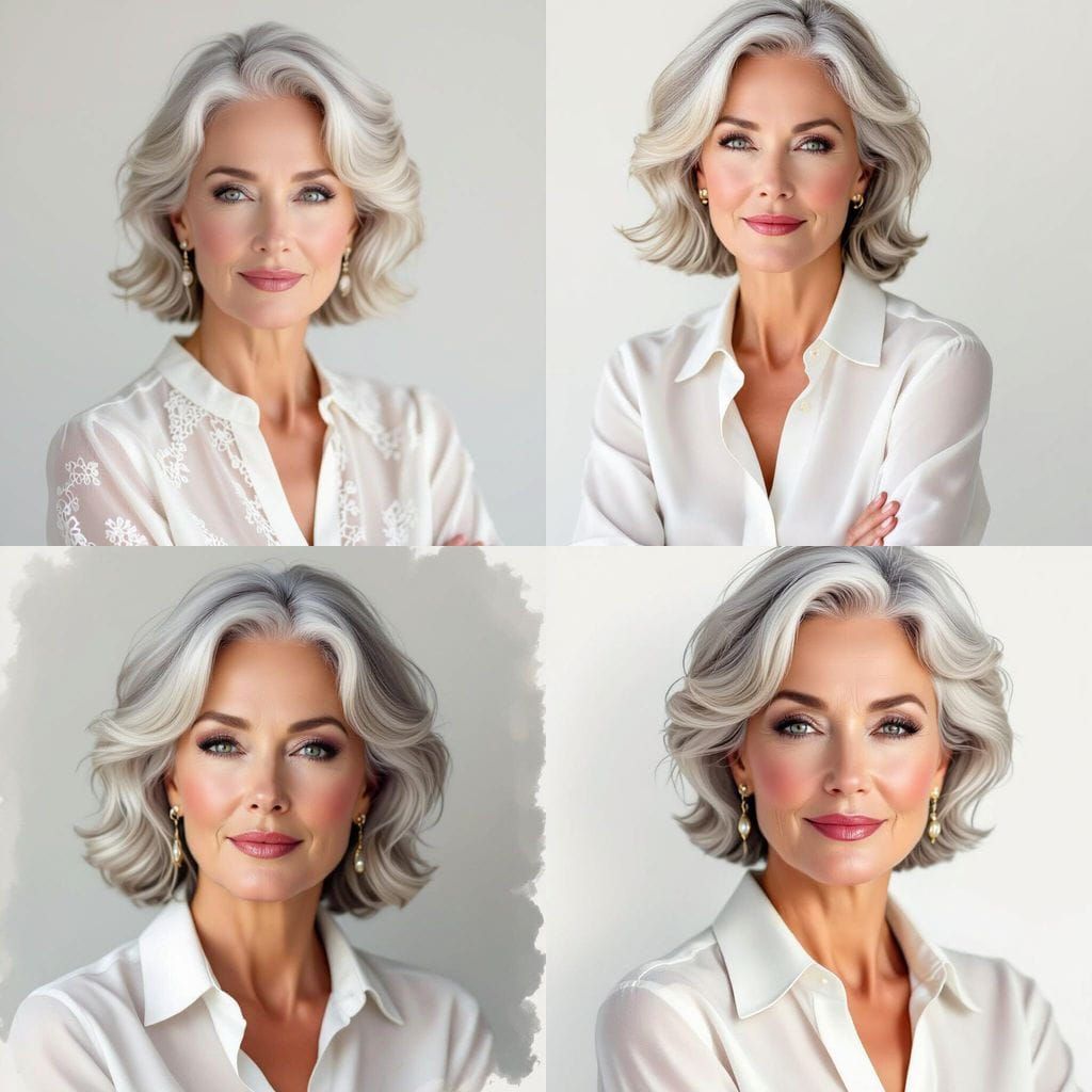 Elegant Older Woman Portrait in Watercolor Style