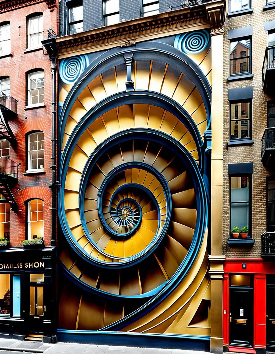 Fibonacci spiral neomaximalised trompe l'oeil sgraffiti on S...