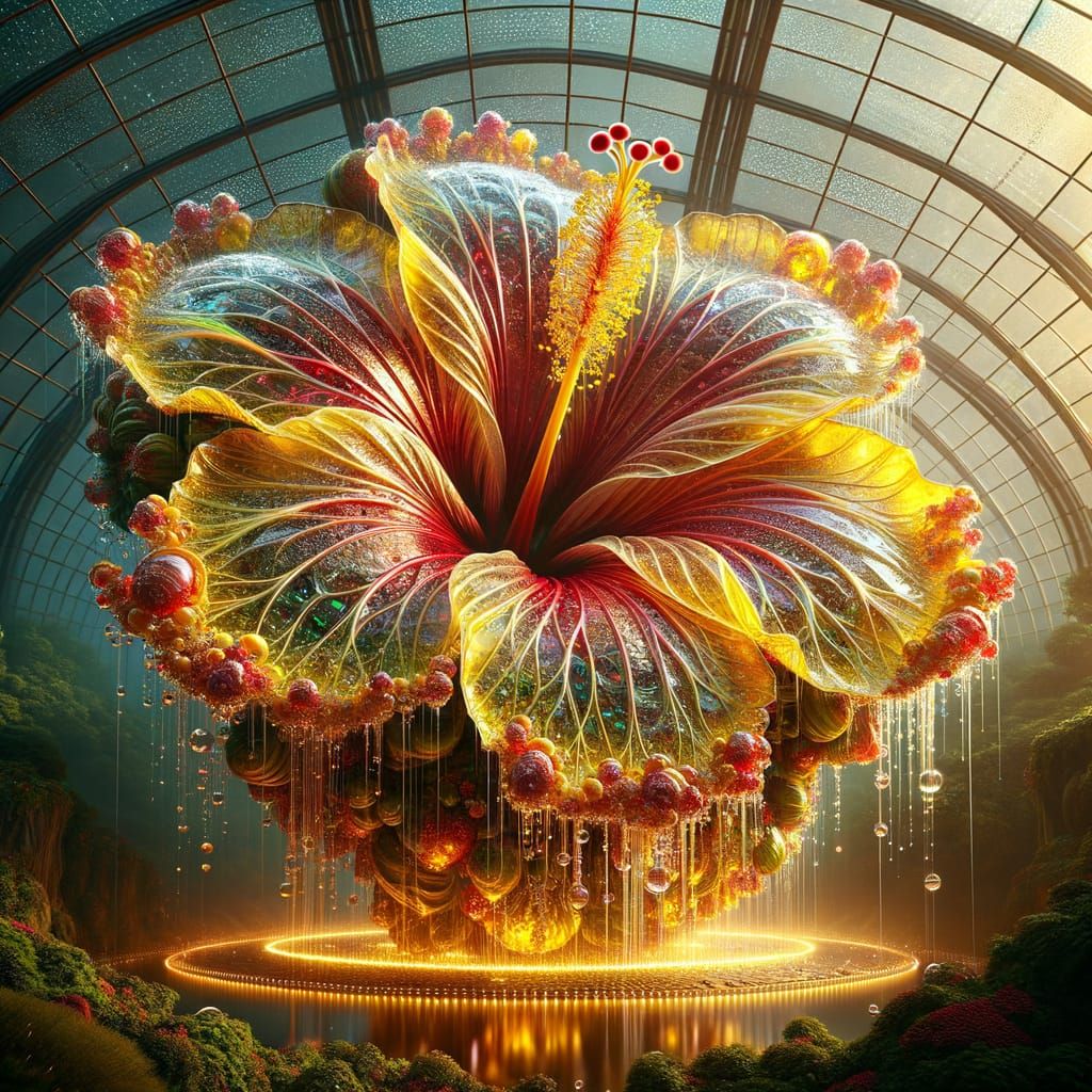 Giant Crystal Hibiscus with Dew Drops