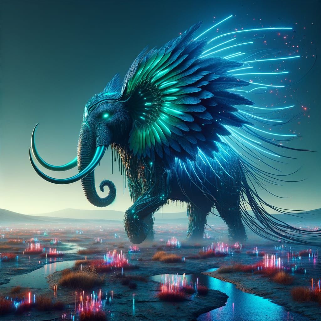 Alien Elephant in Cyberpunk Savannah