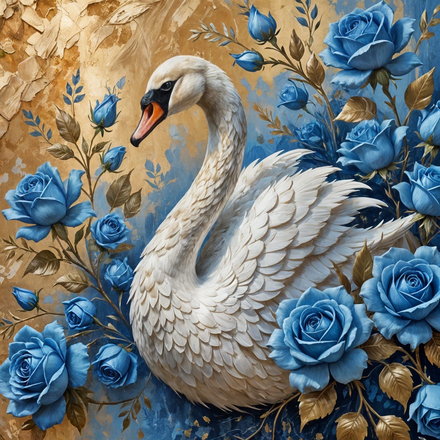 Elegant Swan of Blue Roses in Vintage Style