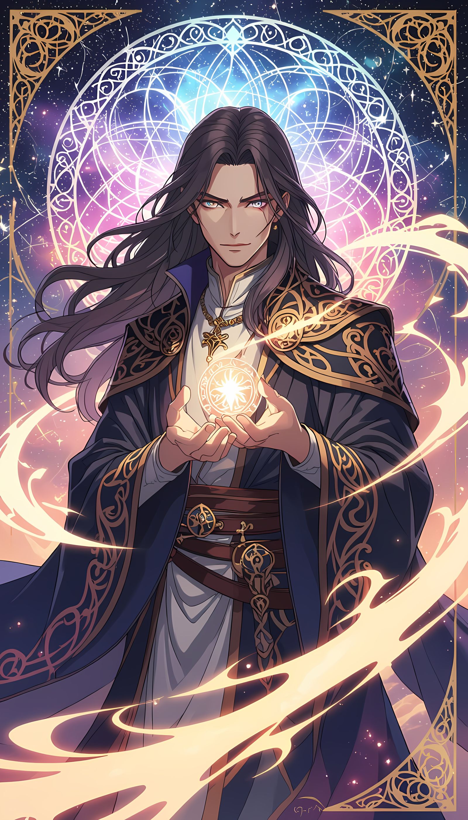 Anime Portrait of a Powerful Sorcerer in Cosmic Setting