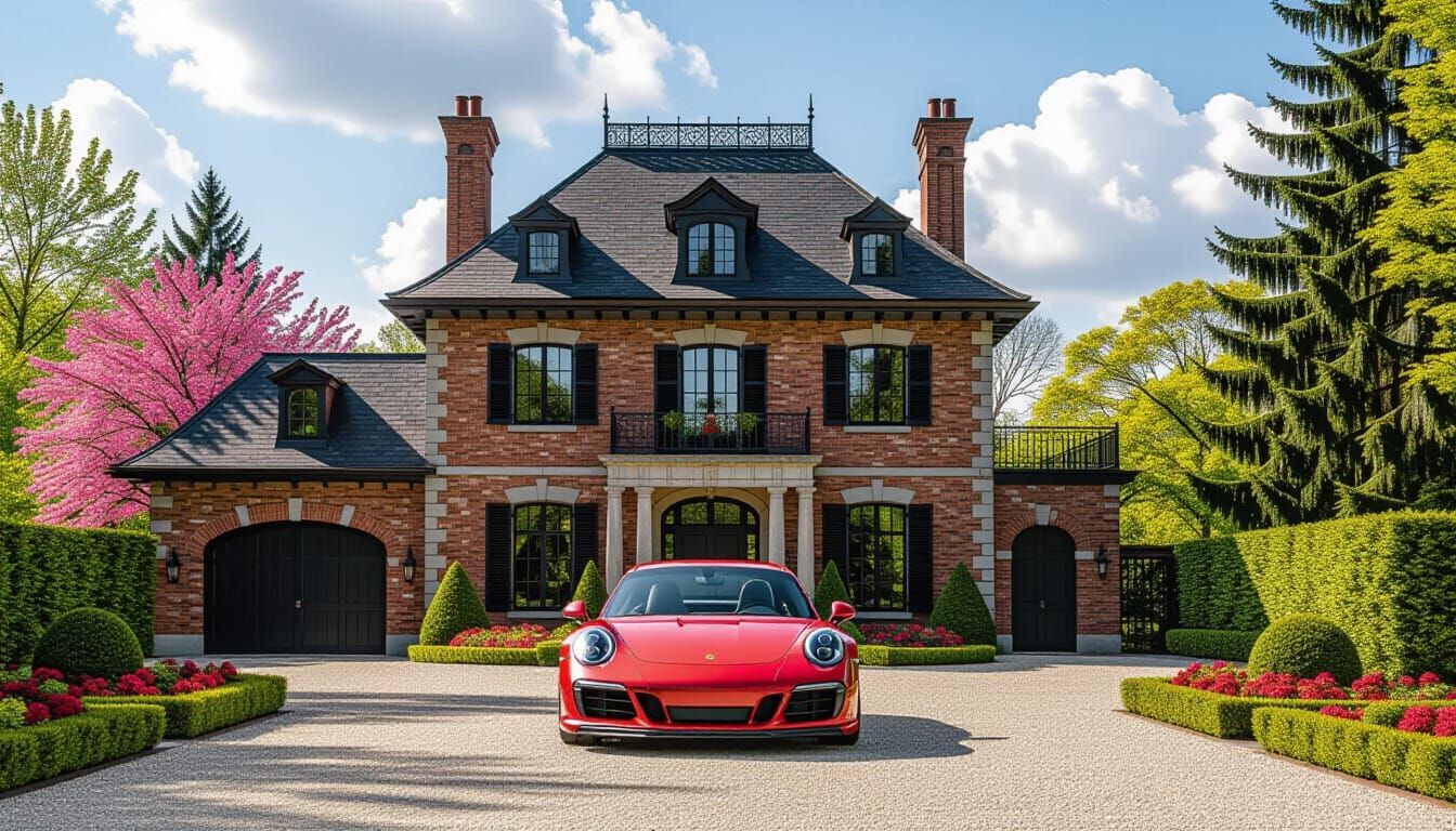 Victorian Chateau With Red Porsche 911