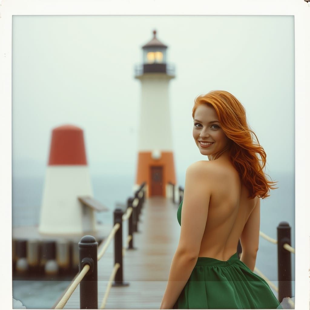 Retro Polaroid of Pier with Pin-Up, Rockwell Inspired