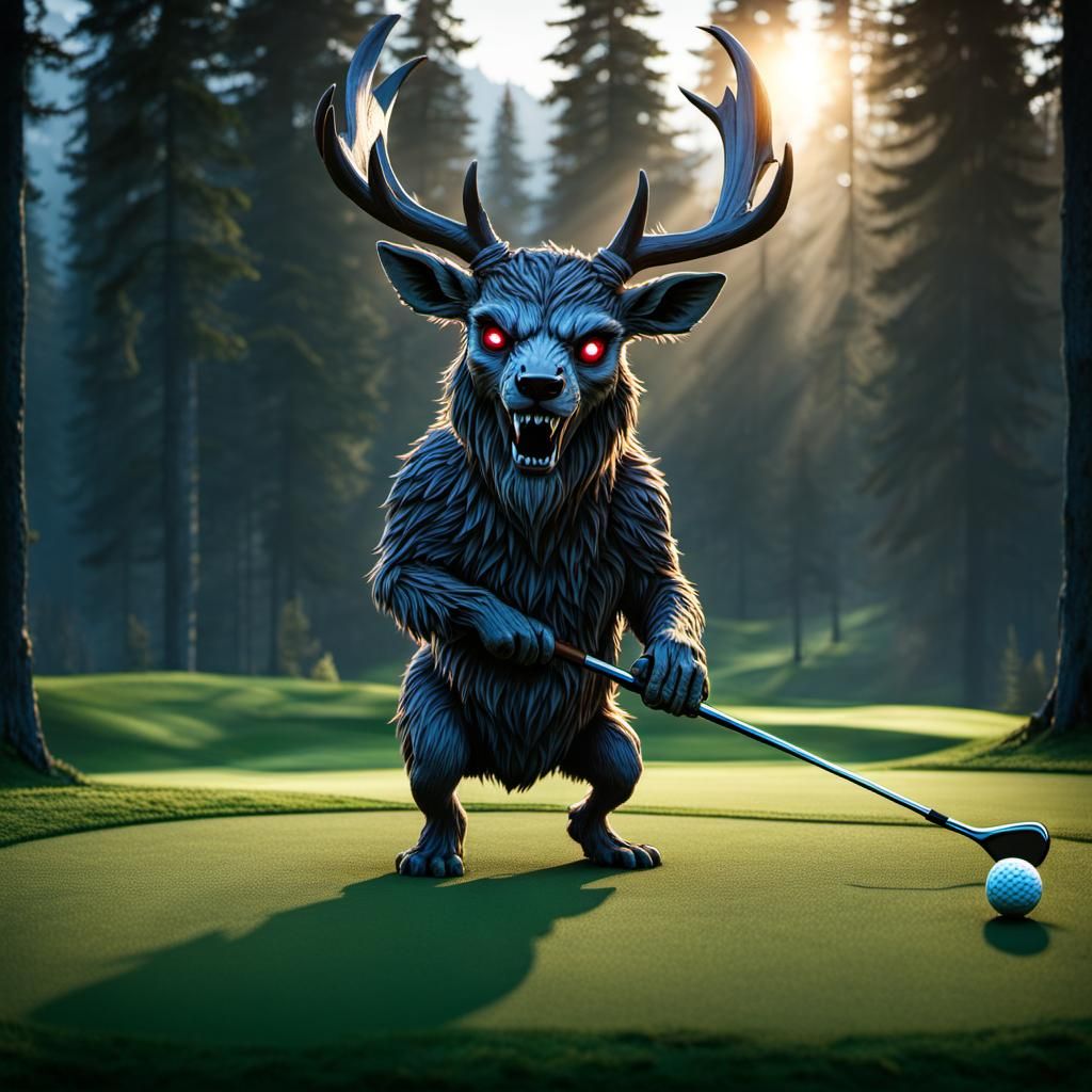 Wendigo Golfing: Scary Yet Cute Fantasy Scene