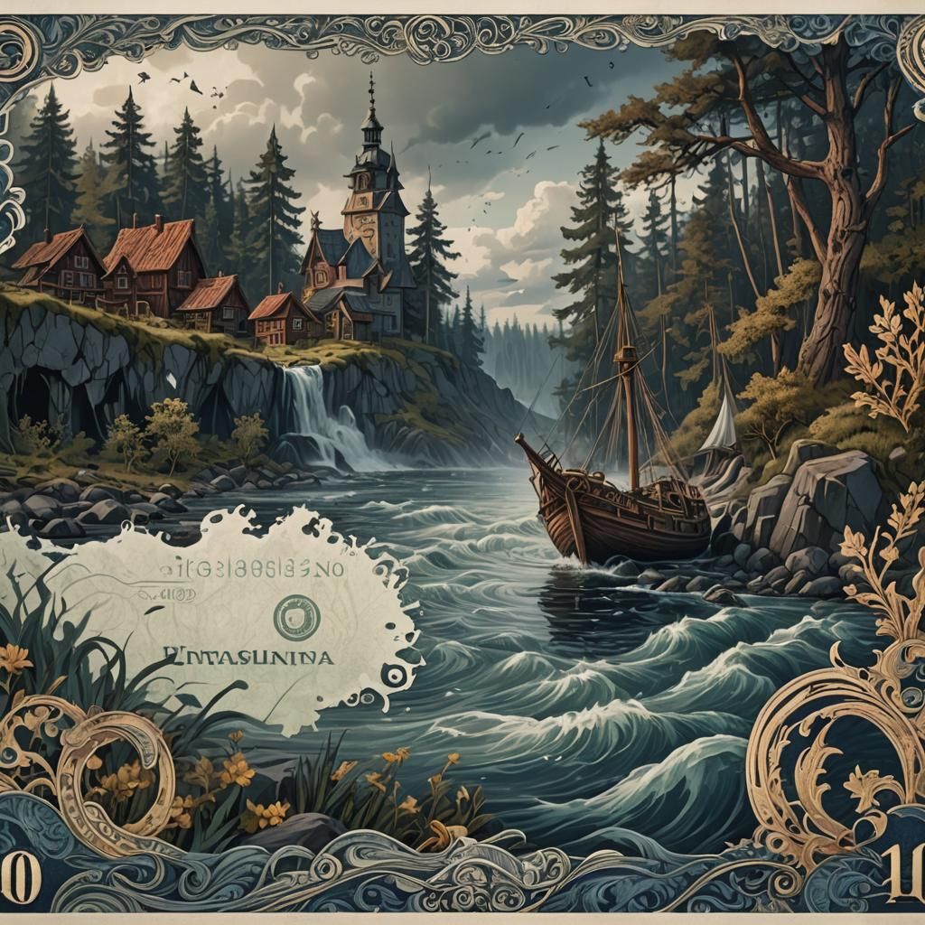 Fantastical Finnish Banknote: Detailed Digital Art