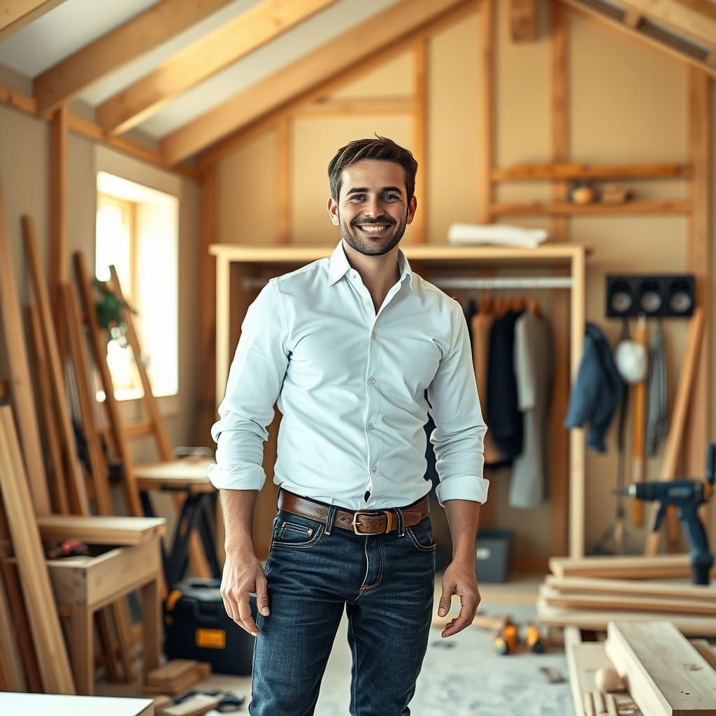Happy Dad Building Wardrobe in New Home