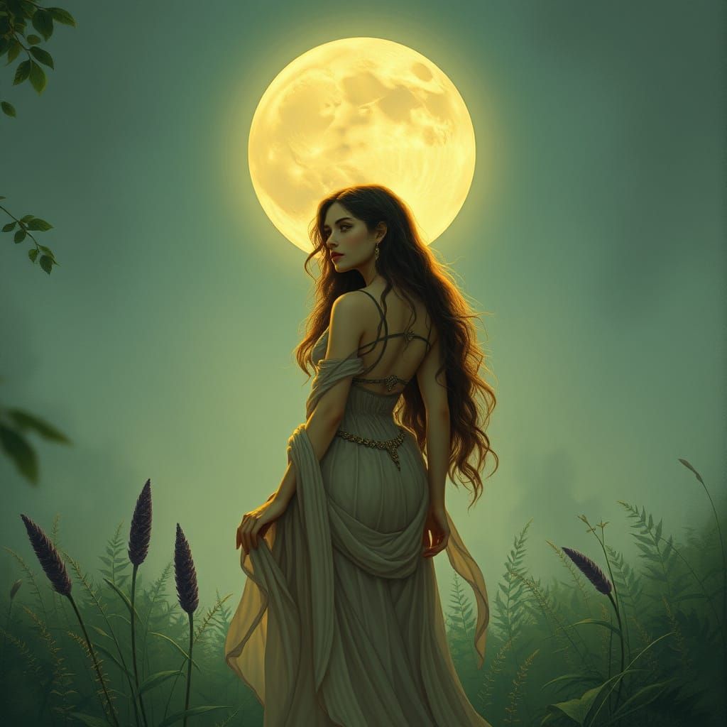 Ethereal Moonlight Scene in Art Nouveau Style