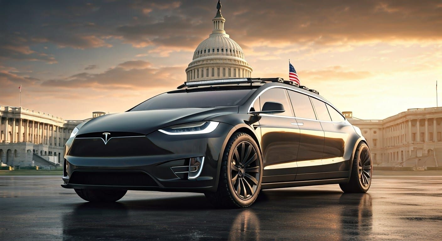 Armored Tesla Presidential Limousine in Sci-Fi Style
