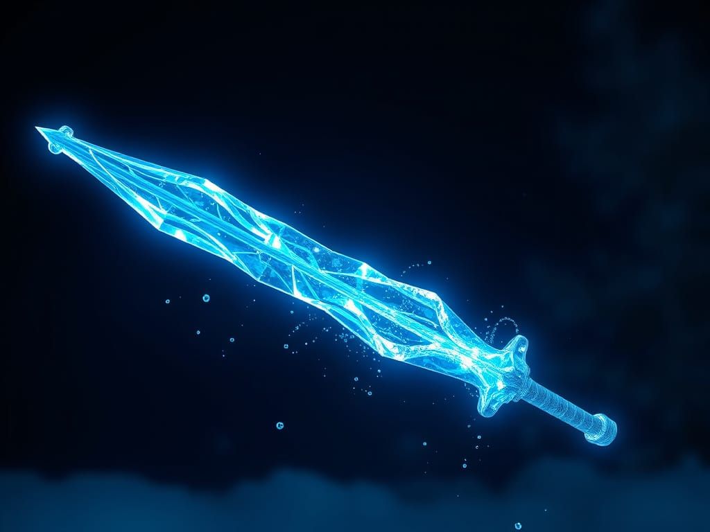Gleaming Crystal Holographic Sword in Icy Blue Light