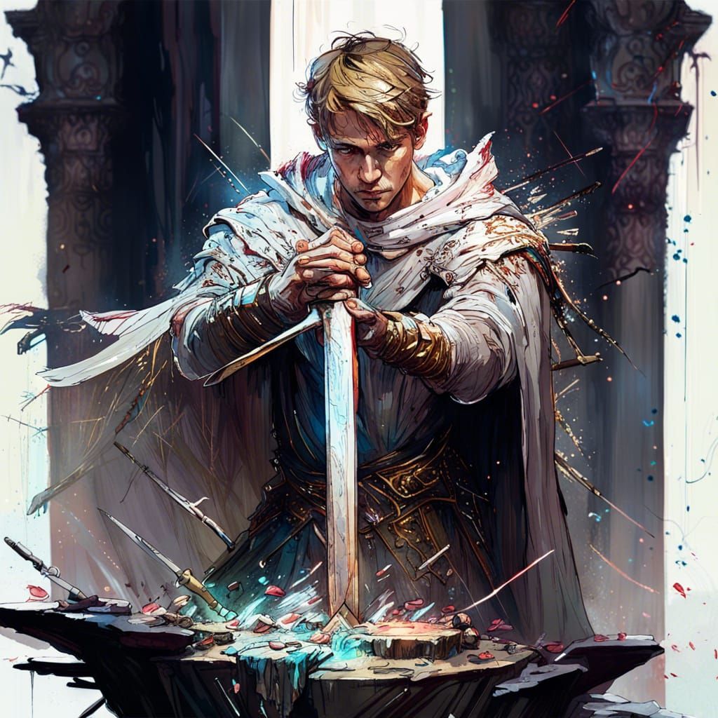 King Arthur Pulls Sword: Hyperrealistic Fantasy Art