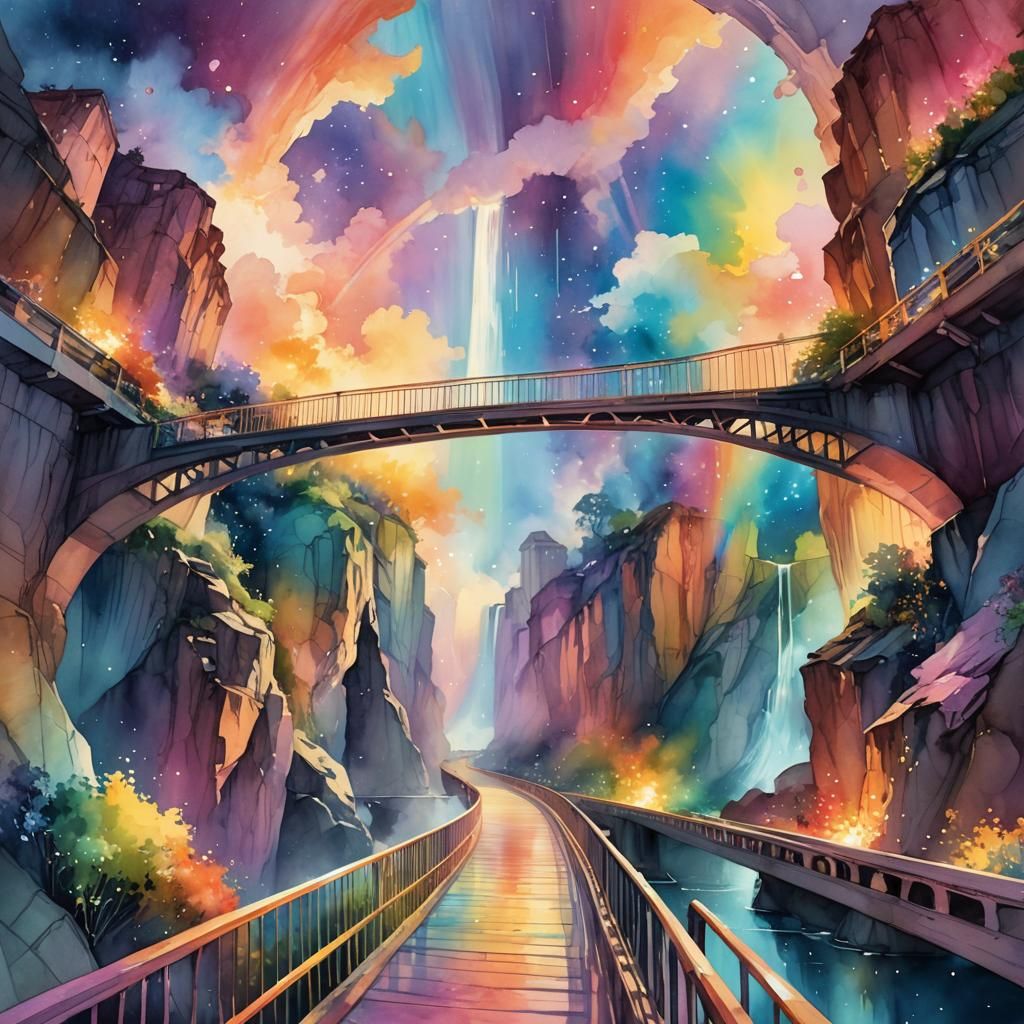 Rainbow Bridge Concept Art in Watercolor Style