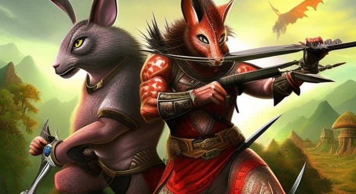 Rabbit Warriors in Dark Fantasy Landscape