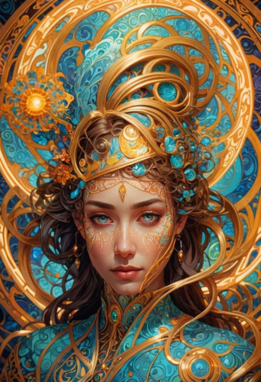 Ethereal Portrait with Golden Lighting, Digital Art