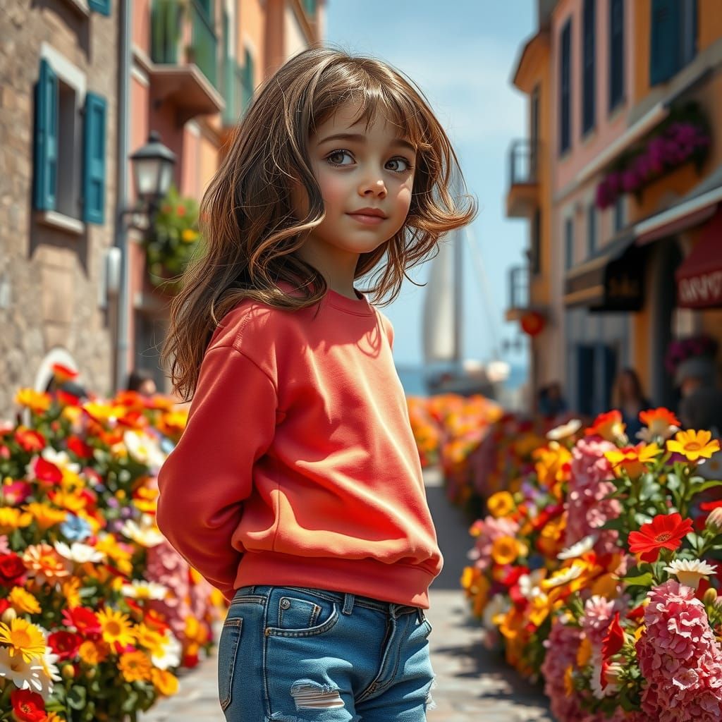 Girl in Mediterranean Scene, Digital Art