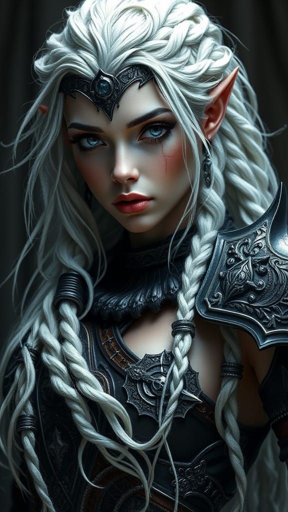 Dark Fantasy Elven Iron Maiden in Hyper-Realistic Art Style