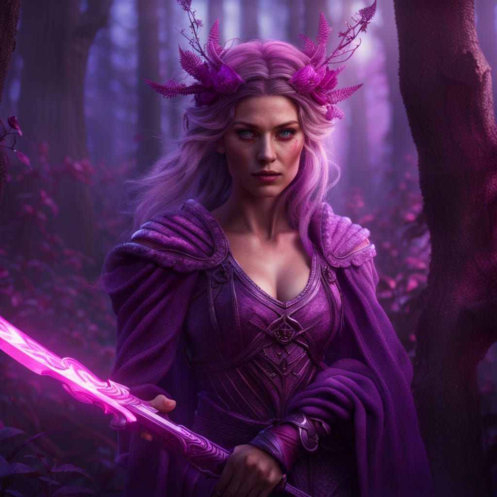 Fae Warrior in Purple Forest Digital Painting
