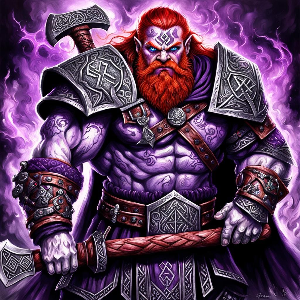 Evil Dwarf with Rune Axe: Charcoal Drawing