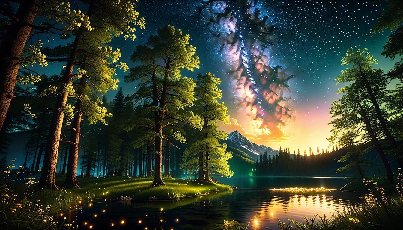 Spring Dusk Sky with Fireflies and Stars