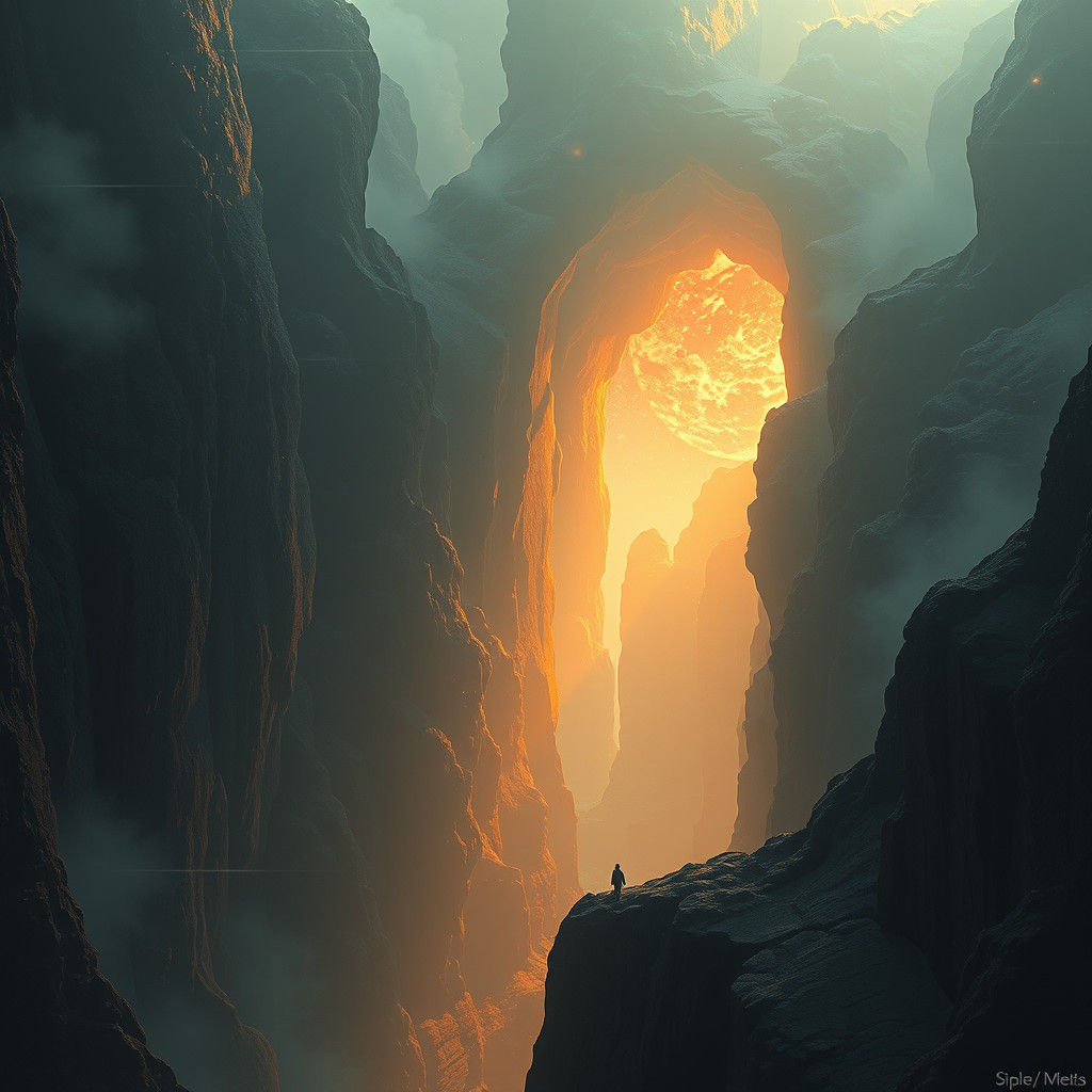 Fantastical Void Embraces Two Figures: Detailed Matte Painti...