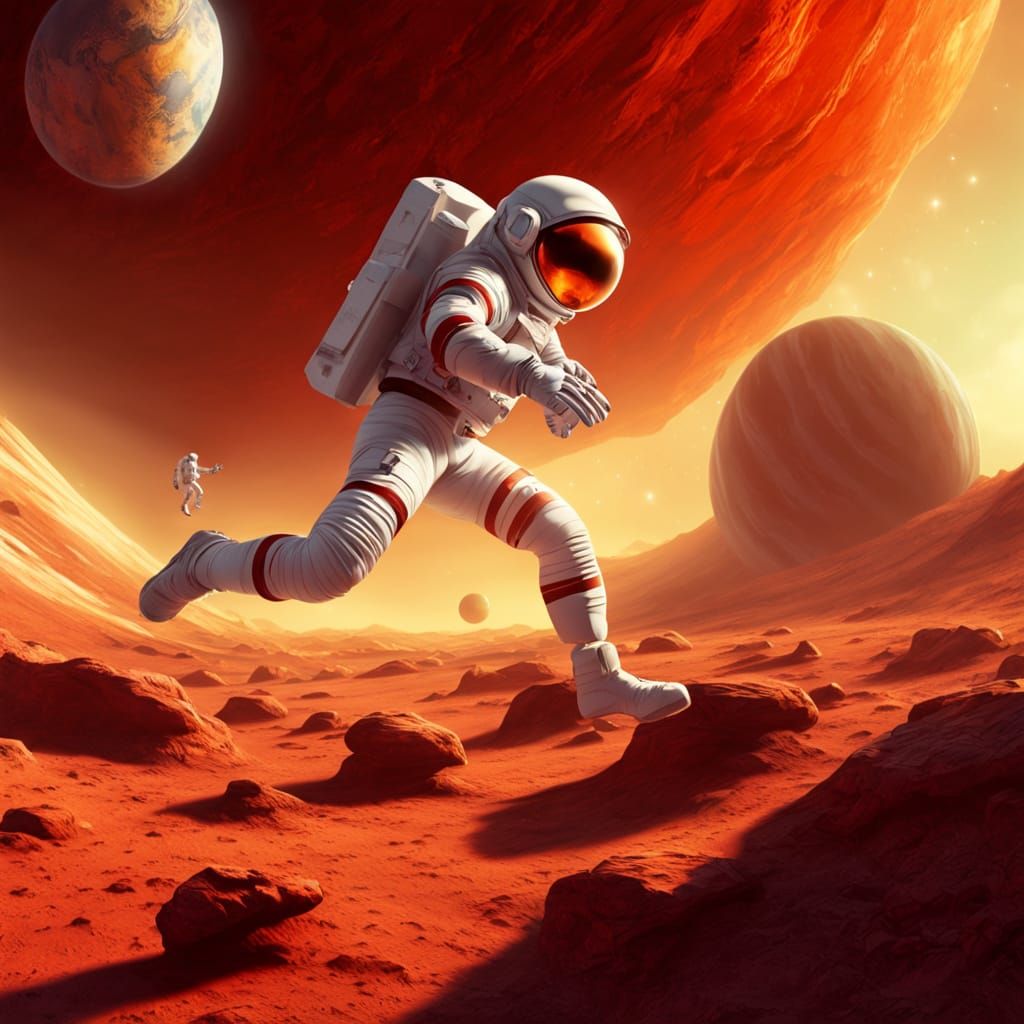 Astronaut Football Game on Red Alien Planet