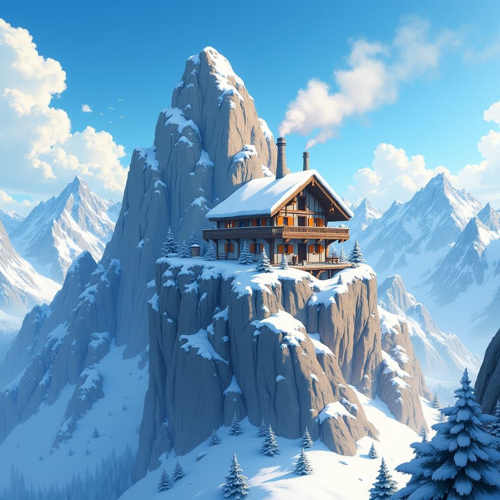 Snowy Alpine Chalet in Anime Style