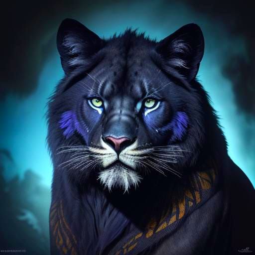 Black Panther with Lion's Mane in Shinkawa Style