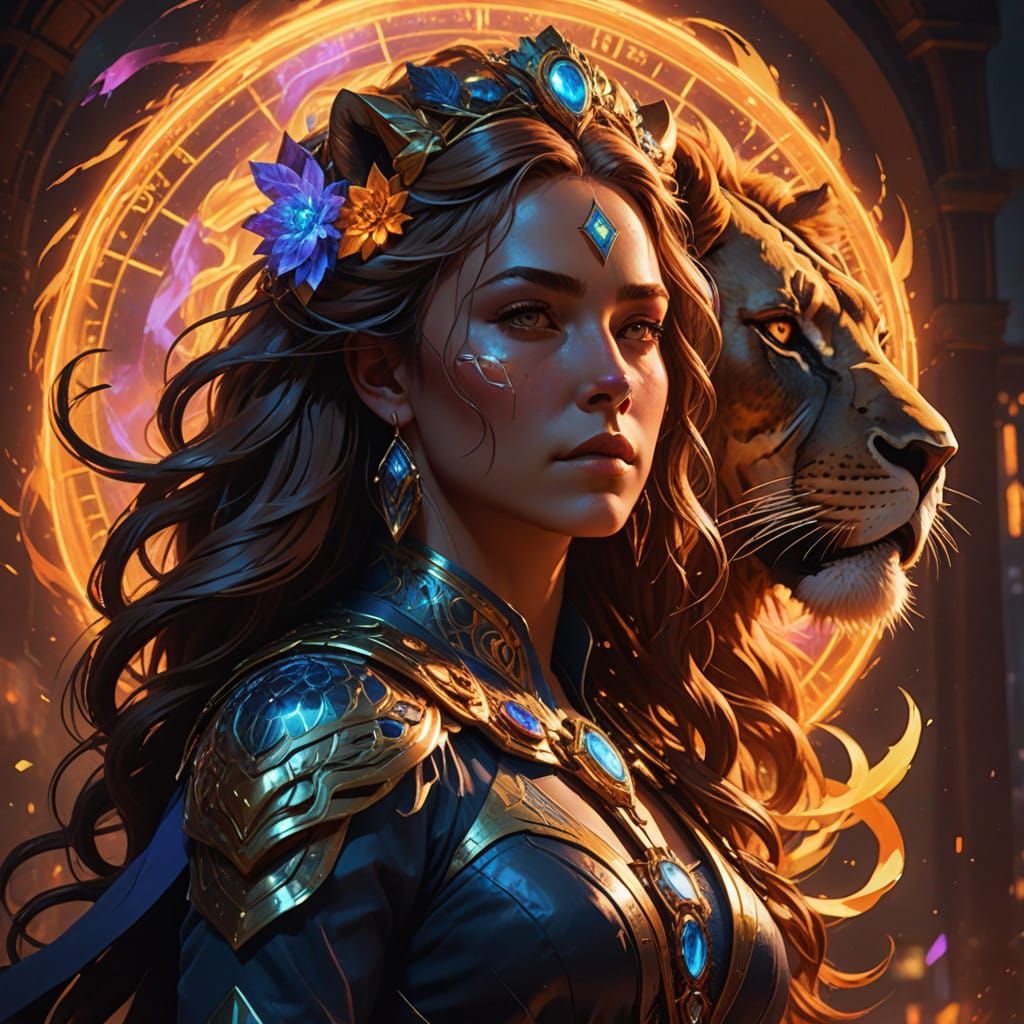 Ethereal Goddess and Lion in Vibrant 8K Portrait