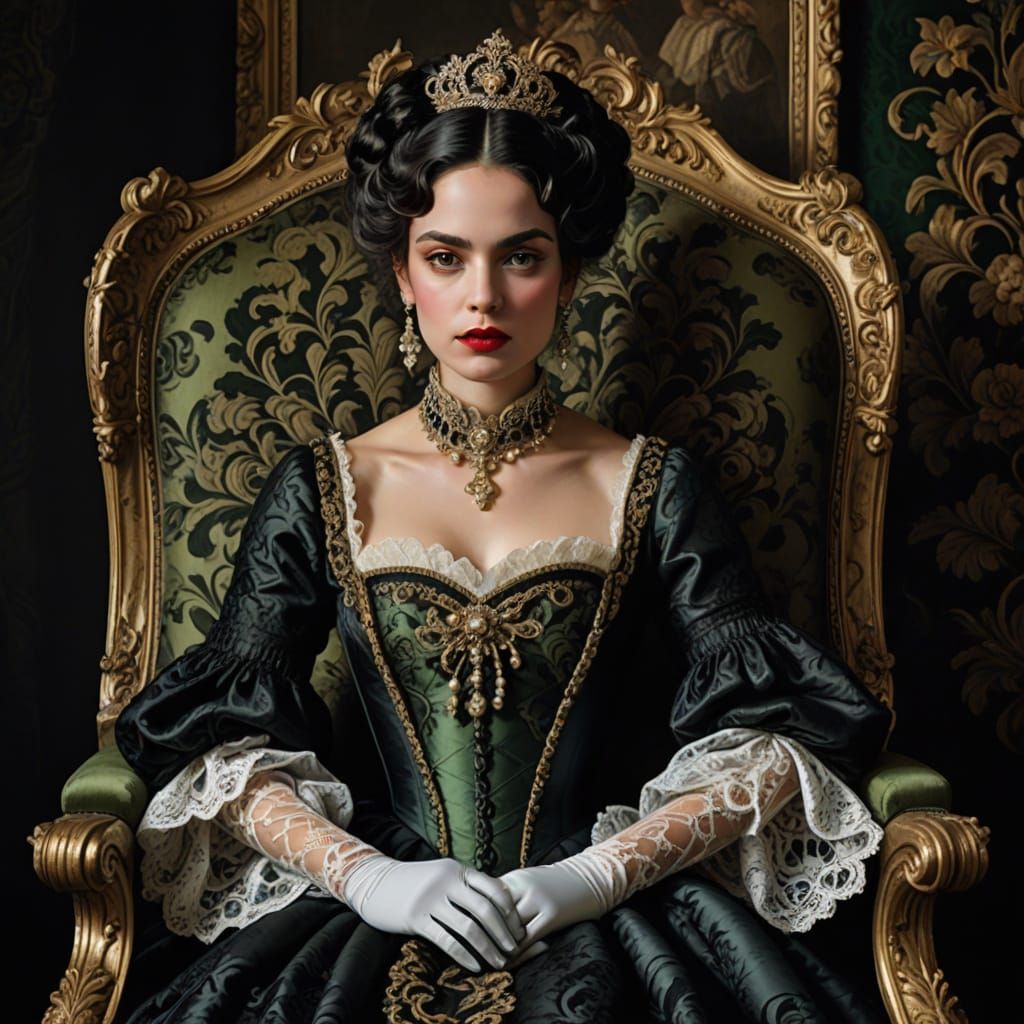 Elegant Victorian Lady in Baroque Splendor