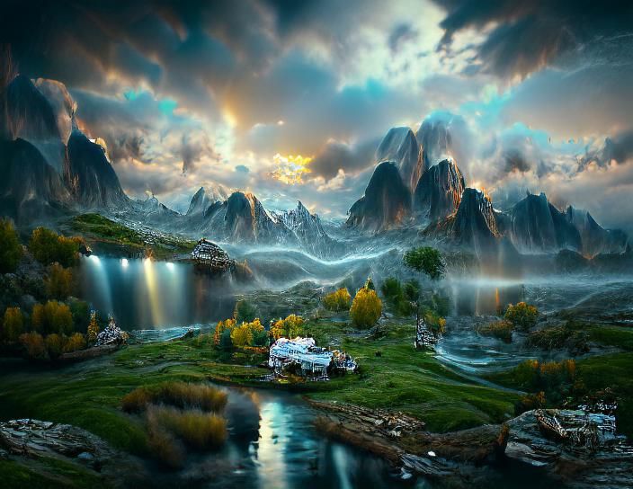 Majestic Mountain Landscape with Shimmering River
