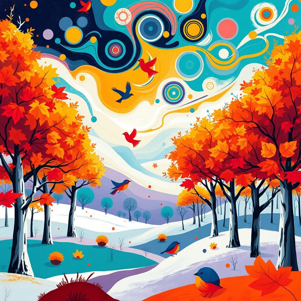 Vibrant Whimsical Forest in Geometric Style