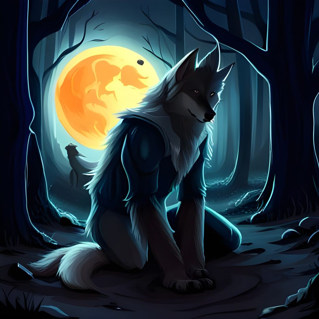 Detailed Fantasy Werewolf with Moonlit Shadow